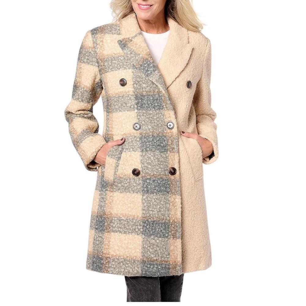 Thread Collective Women's Plaid Blocked Faux Wool Peacoat Camel - Regular